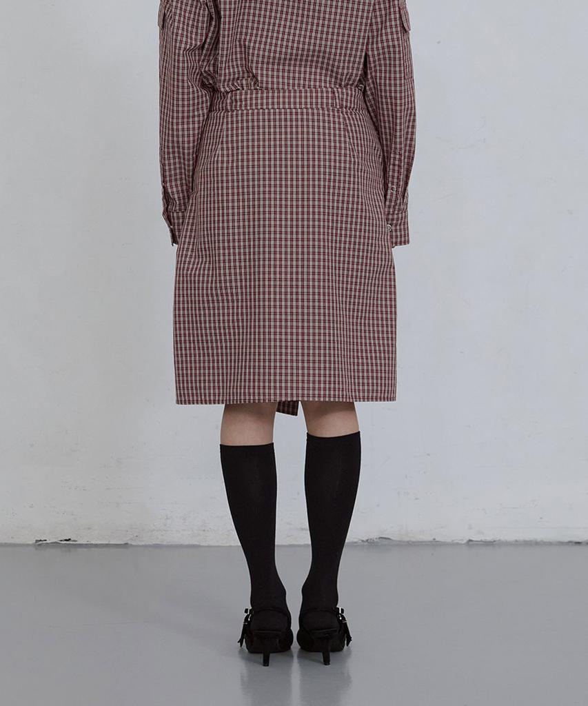 Uusoo Check Wrap Skirt_ Burgundy Check