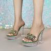Women's New 12CM Sexy Transparent Thick Heel Shoes - Fashionable Crystal Square Head with Rhinestone, Non-Slip for Nightclub & Car Model