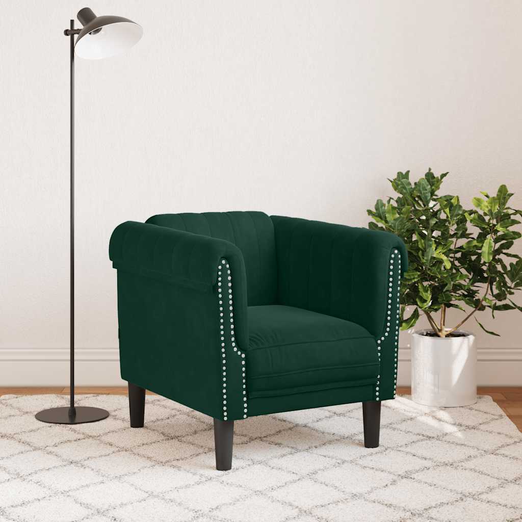 Armchair, Dark Green, Upholstered In Velvet