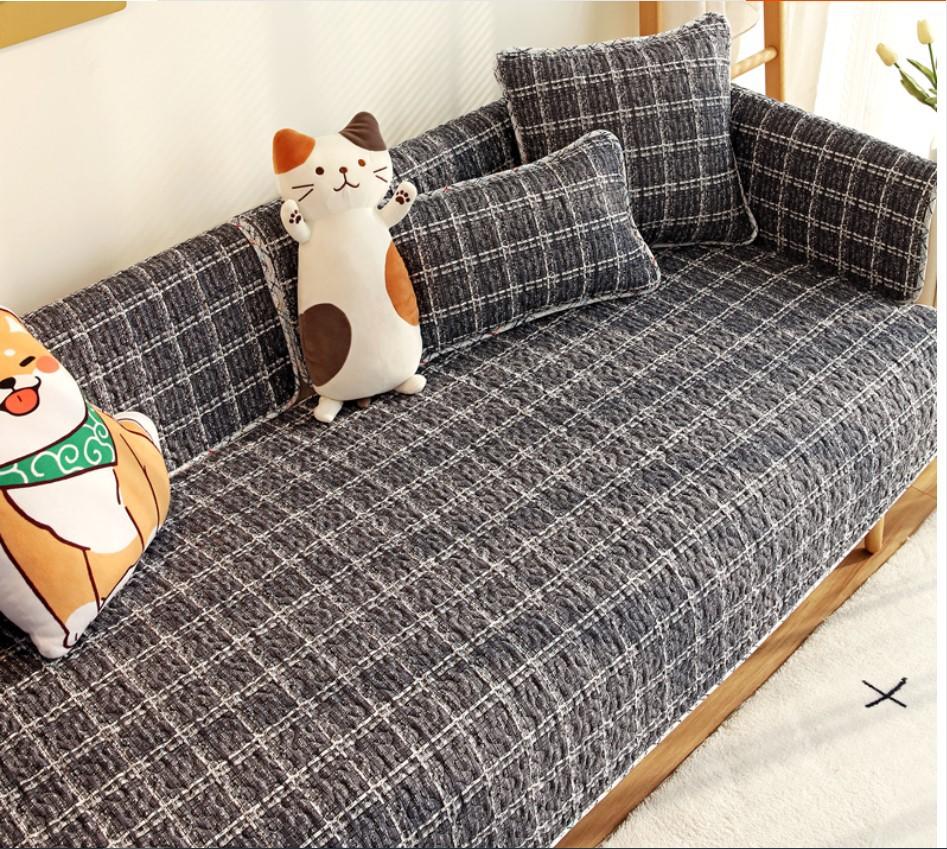 Nordic Black White Plaid Sofa Covers Cotton Soft Cushion Case Modern Four Seasons Non-slip Sofas Towel L-shaped Home Protective