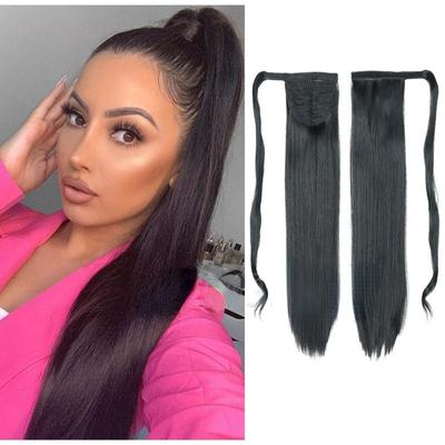 MISS WIG Damen-Haarteil, modisch, lang, gerade, Pferdeschwanz, Kunstfaser, zum Umwickeln, Clip-in-Haarverlängerungen