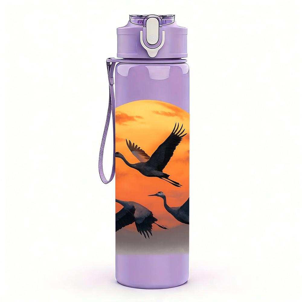 1PC Sunset Flying Eagle Pattern 750ml Color Plastic Sports Water Bottle Leakproof Flip Straw Lid Suitable for Sports Office Home Use