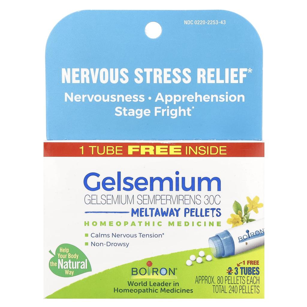 Gelsemium, Stress Relief, Melting Pellets, 30C, 3 Tubes, Approx. 80 Pellets Each