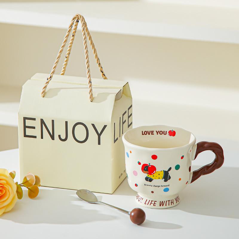 Creative cute dachshund ceramic mug couple cup water cup household coffee cup for friends birthday gift