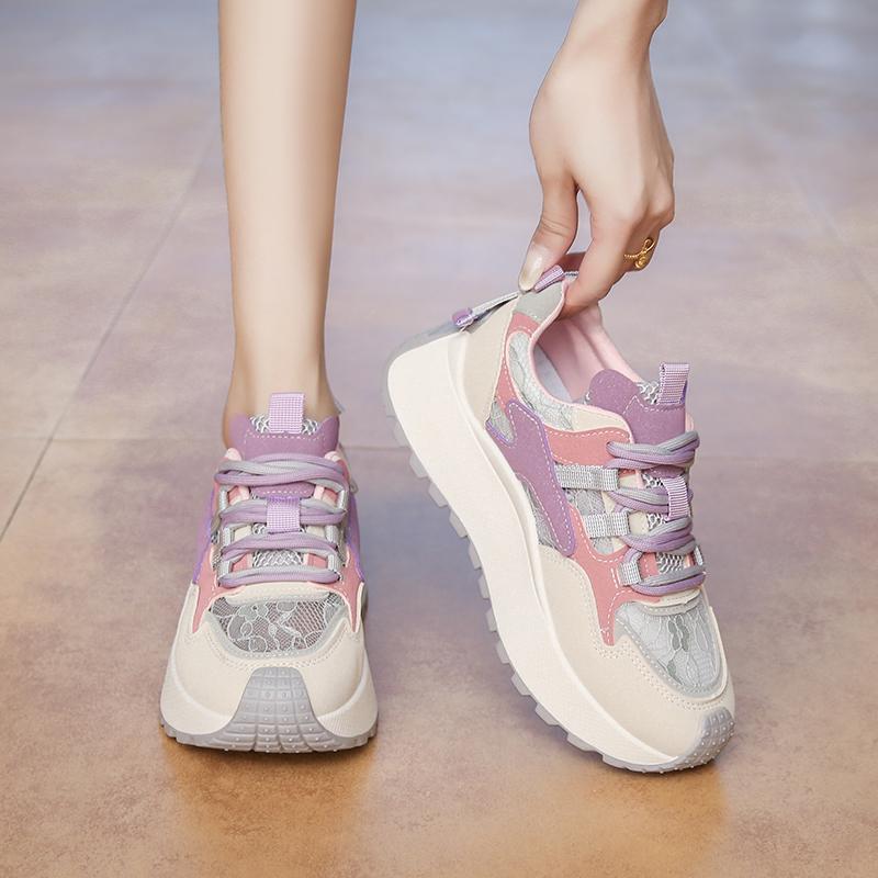 CRLAYDK Summer 2025 Women's Tennis Platform Walking Shoes Breathable Casual Sneakers Comfort Lace-up Sports Stylish Trainers