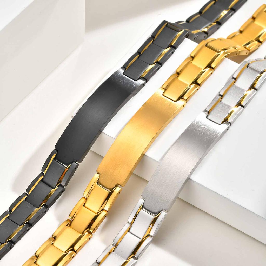 Custom Name Text Engraved Bracelet for Men, Stainless Steel Watch Strap Chain Bangle, Personalized Customized Medical ID Jewelry