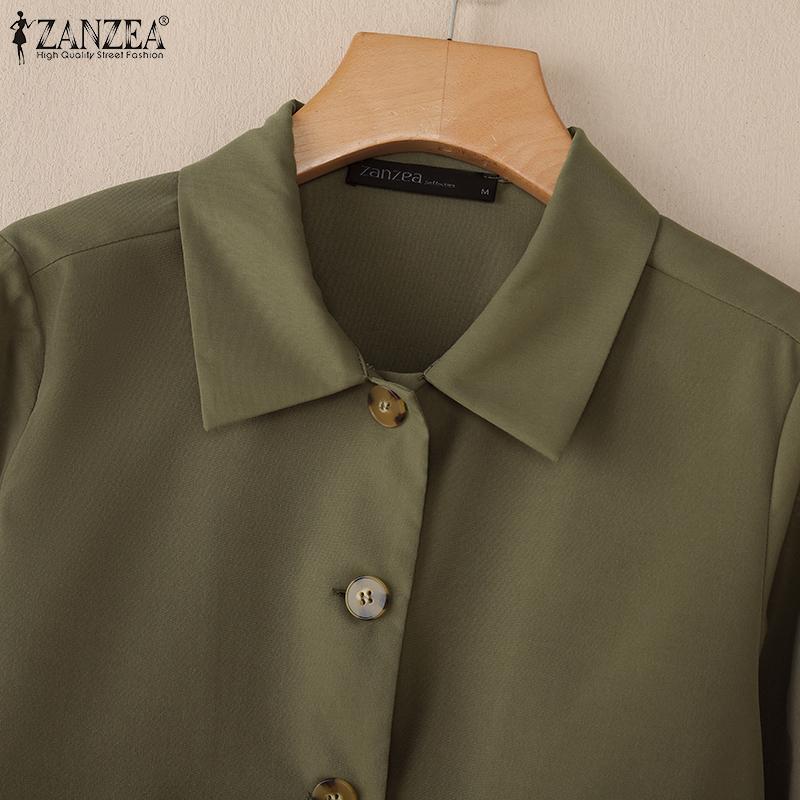 ZANZEA Dam Casual Vändkrage Lös Långärmad Blus