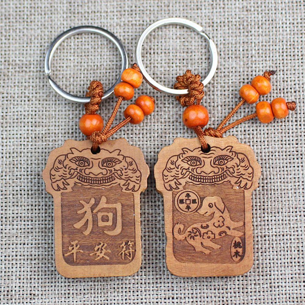 Gifts Couple Gift Bag Ornament Zodiac Tiger Keychain Peach Wood Keyring Key Chain 12 Zodiac Keyring