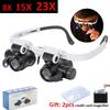 8X 15X 23X Adjustable LED Light Head-Mounted Magnifying Glass Jeweler Headband Magnifier Watch Repair Head Eye Loupe Lenses