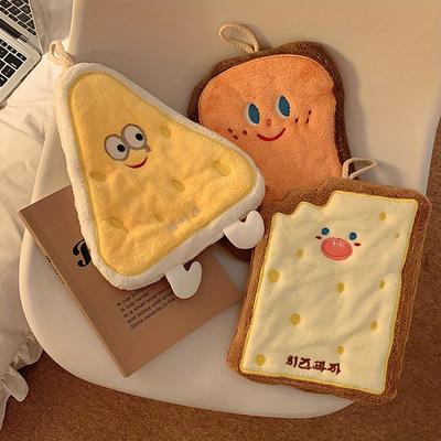 Cartoon Cheese Hand Towel – Thick Coral Fleece Quick-Drying Kids Handkerchief, Hanging Design