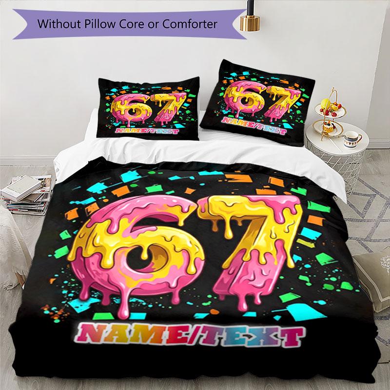 3PC Custom Name Colorful Numbers Bedding Set Printed Bedding Set Duvet Cover Closure Includes 1 Duvet Cover & 203 Pillowcases for Bedroom