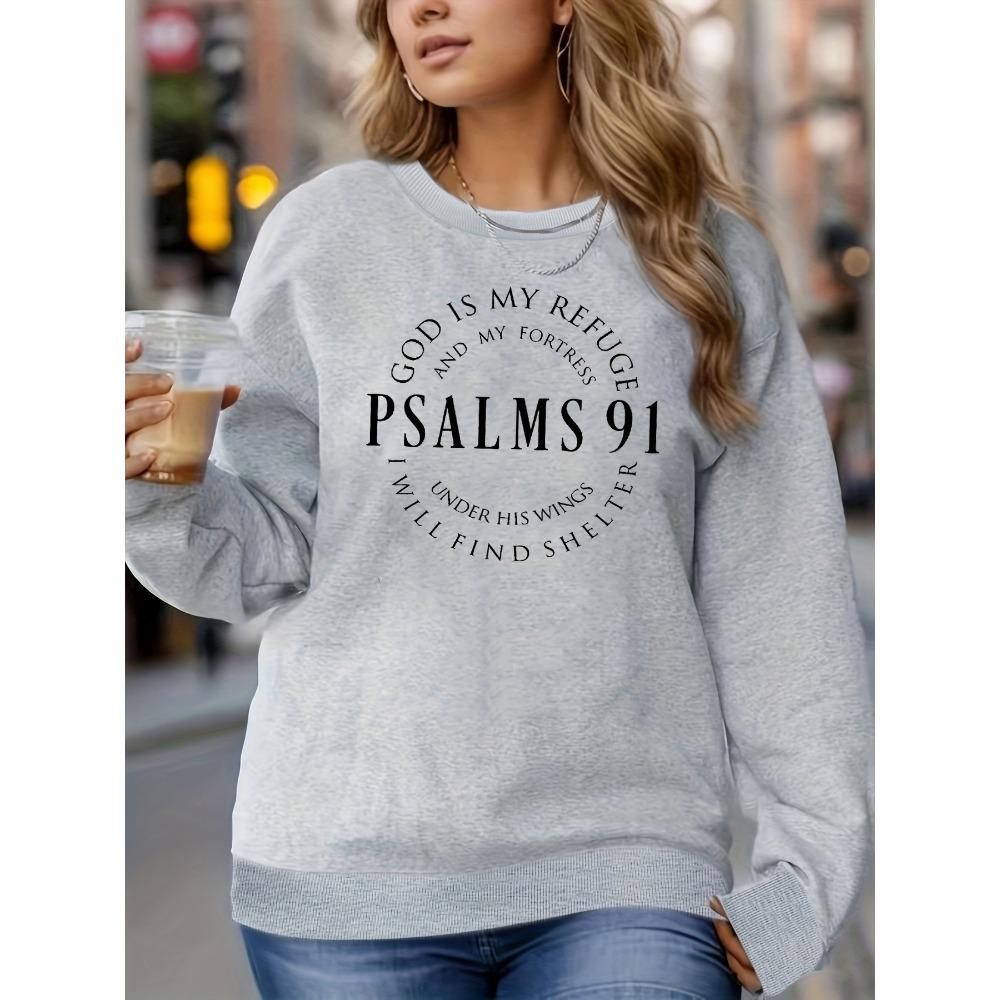 Women's Autumn and Winter Casual Loose and Comfortable Warm Poetry 91 Pattern Printed Round Neck Long Sleeved Pullover