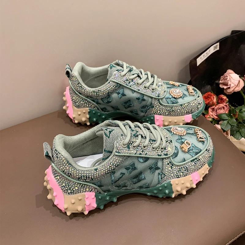 Designer Women'S Sneakers Fashion Luxury Rhinestone Ladies Shoes  New Outdoor Platform Female Sports Shoes Vulcanize Shoes