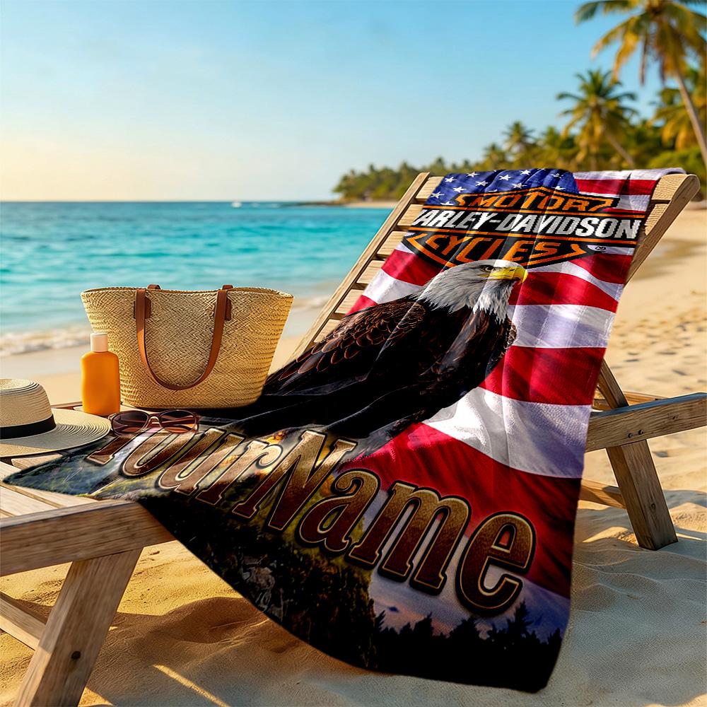 Harley-davidson Motorcycles Personalized Name Beach Towel Soft Durable Quick-Dry Perfect for Traveling Yoga Camping and Swimming