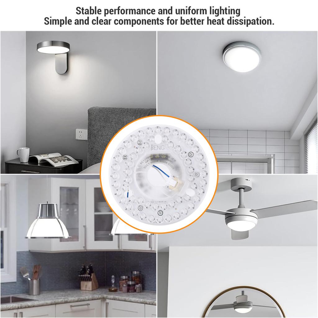 Ceiling Fan LED Light Ceiling Light Replacement Panel Three Colors Adjustable 4.92 Inch Aluminum For Home Living Room Use