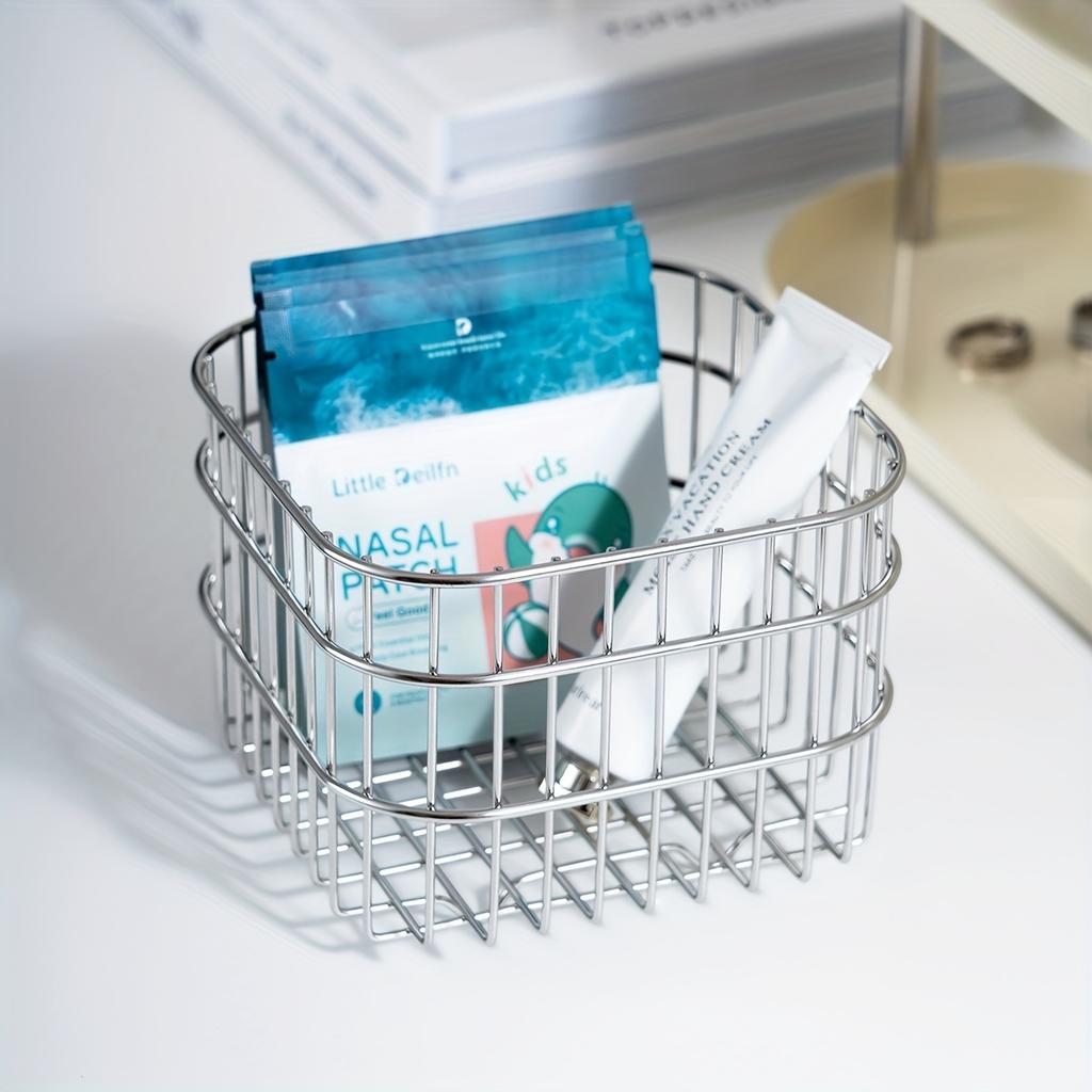 1 Stainless Steel Storage Basket - Versatile & Lightweight, Perfect for Desk, Bathroom, Bedroom Organization | Holds Cosmetics, Perfume, Masks & More