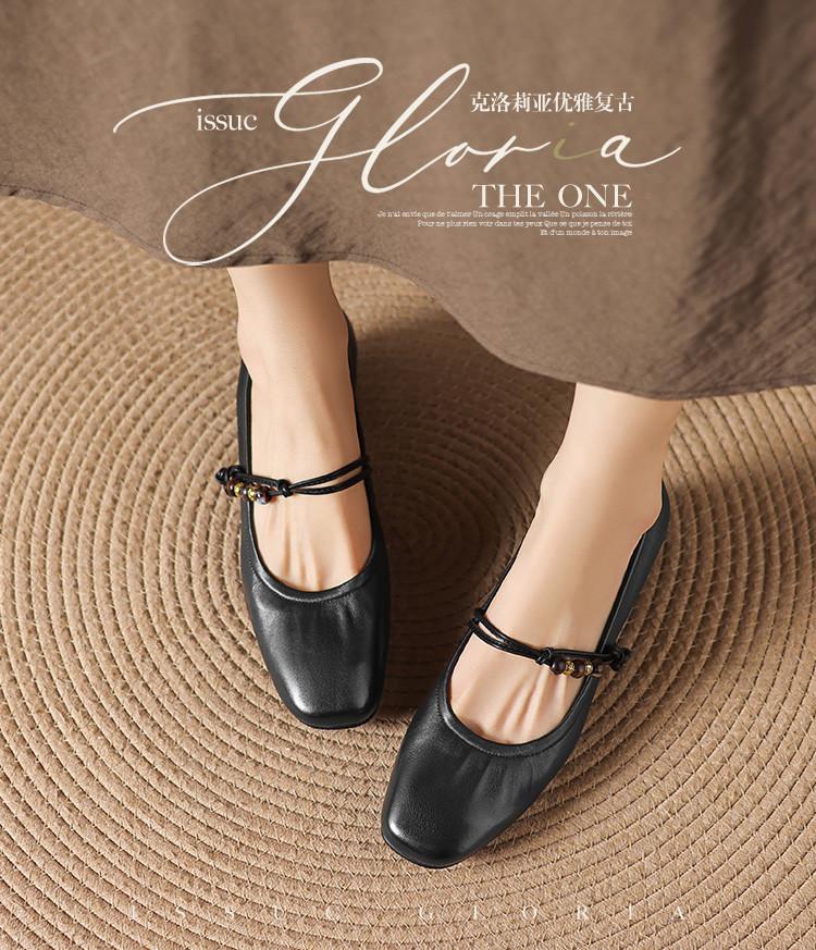 Sheepskin Square Head Coarse Heel Strap Mary Jane Shoes
