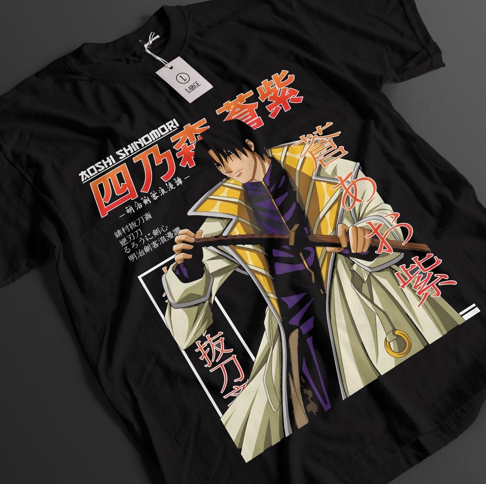 Rurouni Kenshin Shirt Aoshi Tshirt Kaotu T-Shirt Mens Womens Tees Top Battousai Top Saito Anime Tee 2XL
