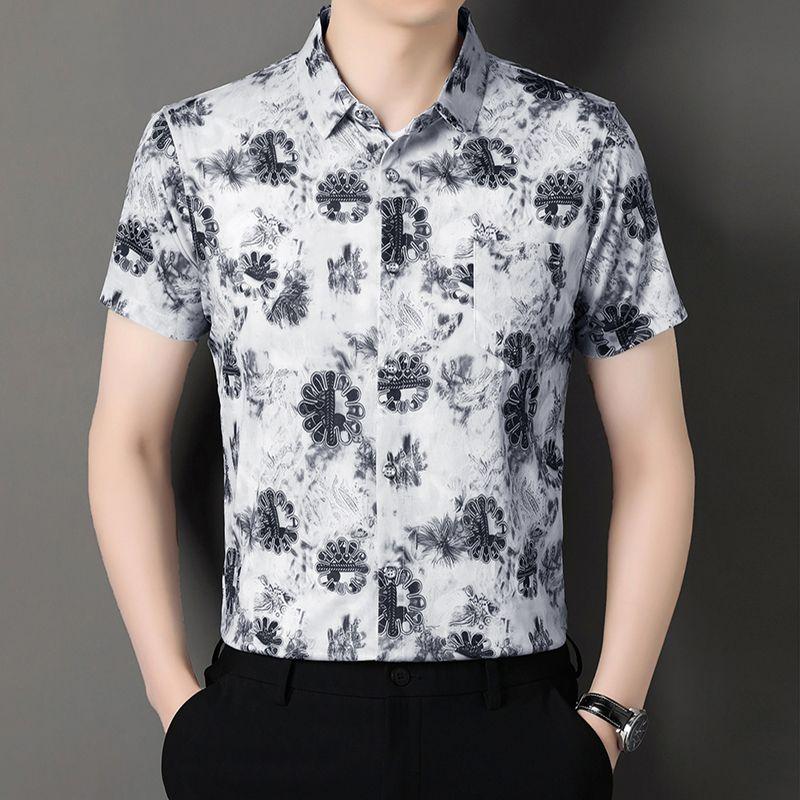 

Новый летний стиль Мужская рубашка с коротким рукавом из ледяного шелка Повседневная не требующая глажки С карманом Для среднего и молодого возраста L белый