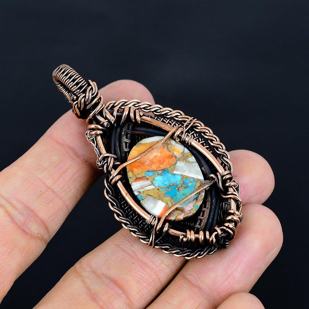 Orange Spiny Oyster Pendant, 999 Copper Wire Wrap Silver Gemstone Jewelry, Handmade Pendant Amazing Jewelry, Gift For Her