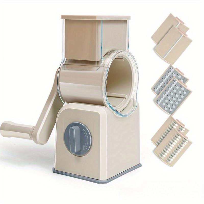 1Pcs Rotary Vegetable Cutter Slicer Multi Functional Drum Hand Cranked Vegetable Potato Slicer Manual Cheese Chopper Machine Beige with 3knives