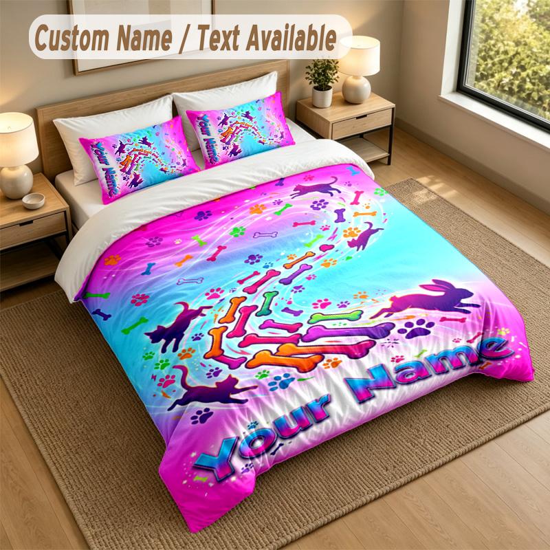 Dog Theme Personalized 3Pcs Bedding Set Custom Text & Name 1 Sheet 2 Pillowcases Household Bedding 1pc
