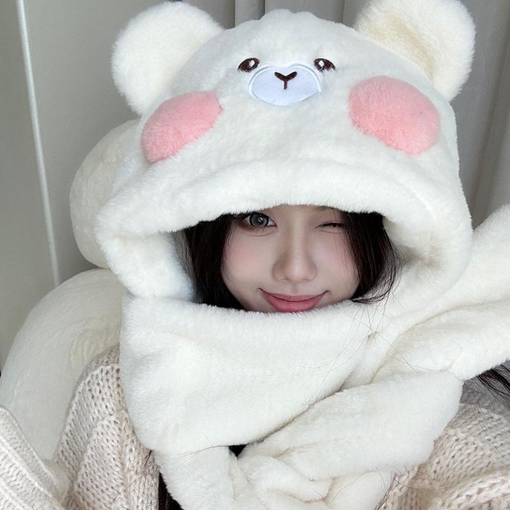 Fluffy Ear Protection Hat Warm Velvet Bucket Hat Cute Plush Bear Hat  Women