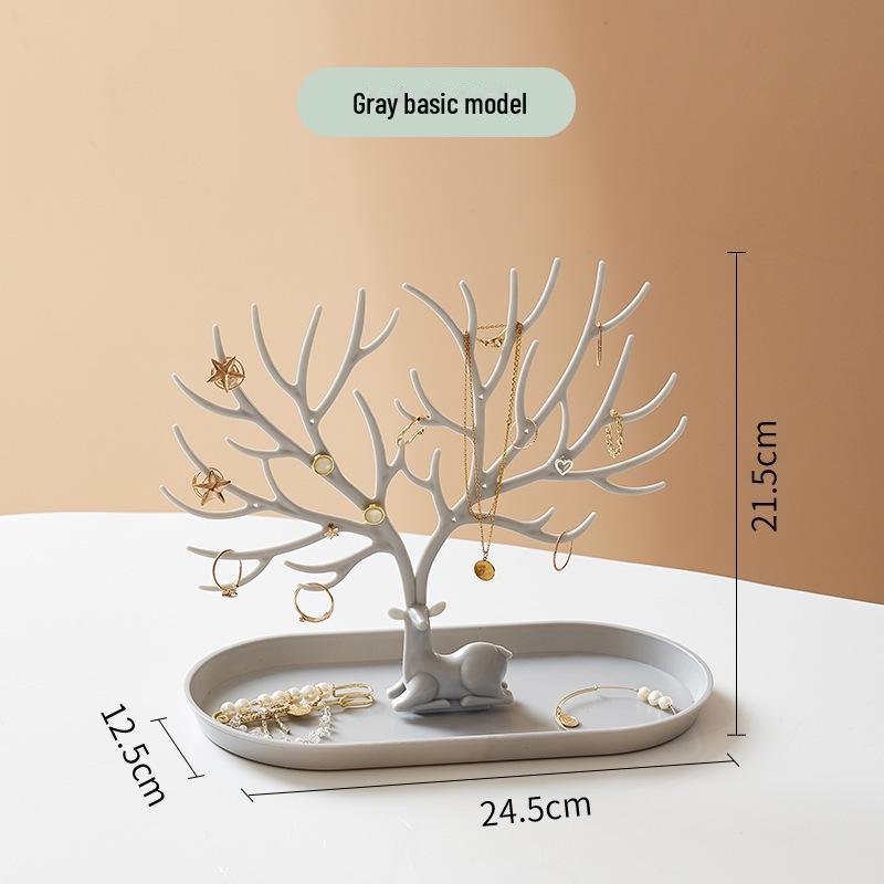 Deer Antler Jewelry Display Stand: Tree-Shaped Necklace & Earring Holder with Storage Box