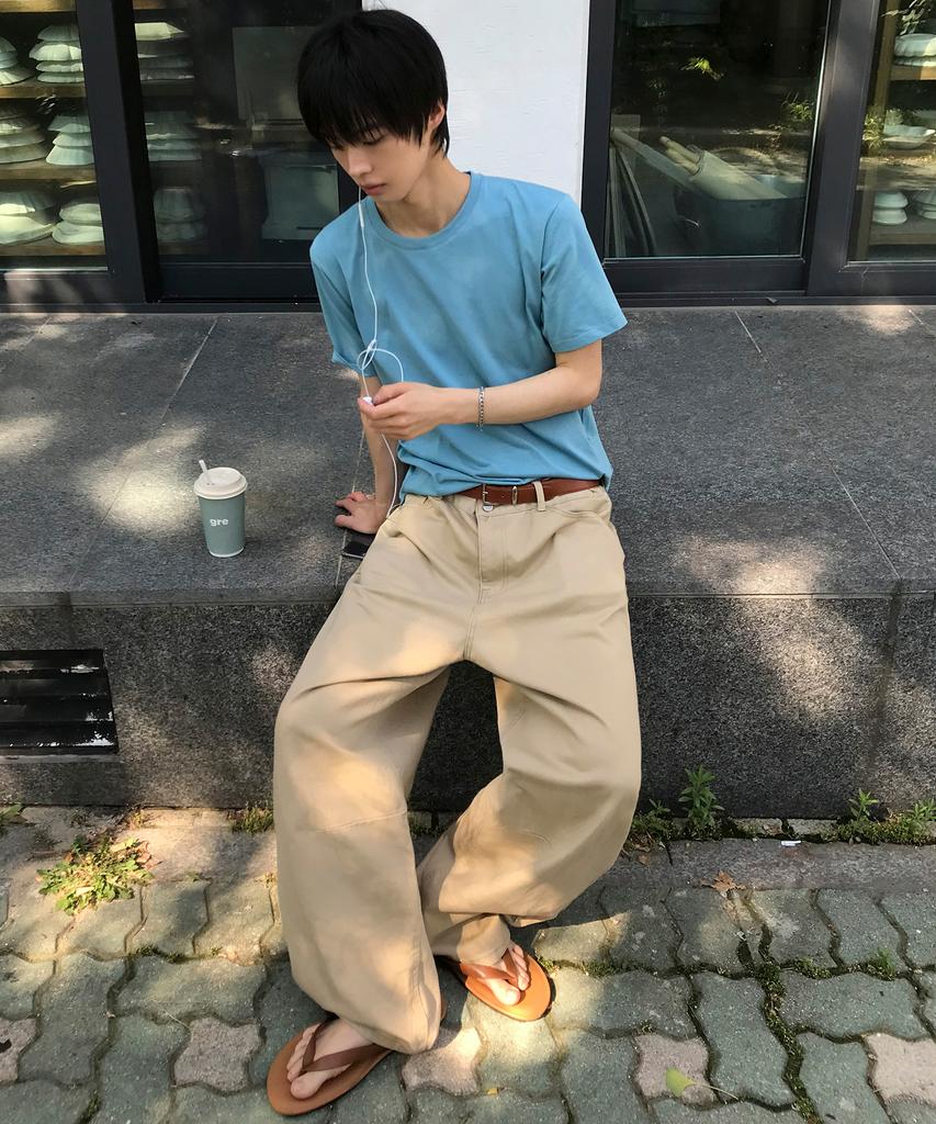 SIGNATURE Summer Wide Curved Dart Cotton Pants [Beige]