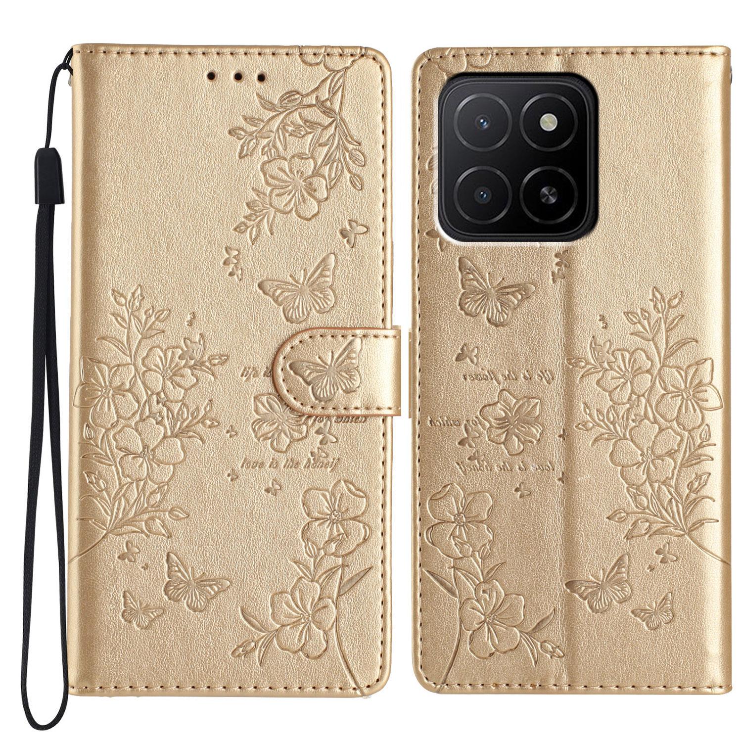 

Для Honor X5b Plus/X5b Кошелек Чехол для телефона Кожаный откидной чехол с тиснением в виде бабочек и цветов Gold