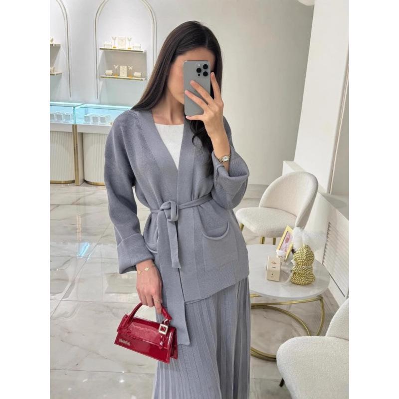 2025 Spring V-neck Cardigan Jacket & Comfortable Midi Skirt Set for Women