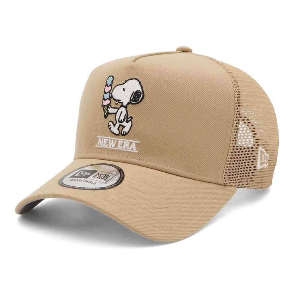New Era 9FORTY Trucker Mesh Cap Camel Peanuts Snoopy ONSPOTZ and 9FORTY Stylish Streetwear Travel Sun Gift Idea A-Frame (14676942, NER36C4691), Beige,