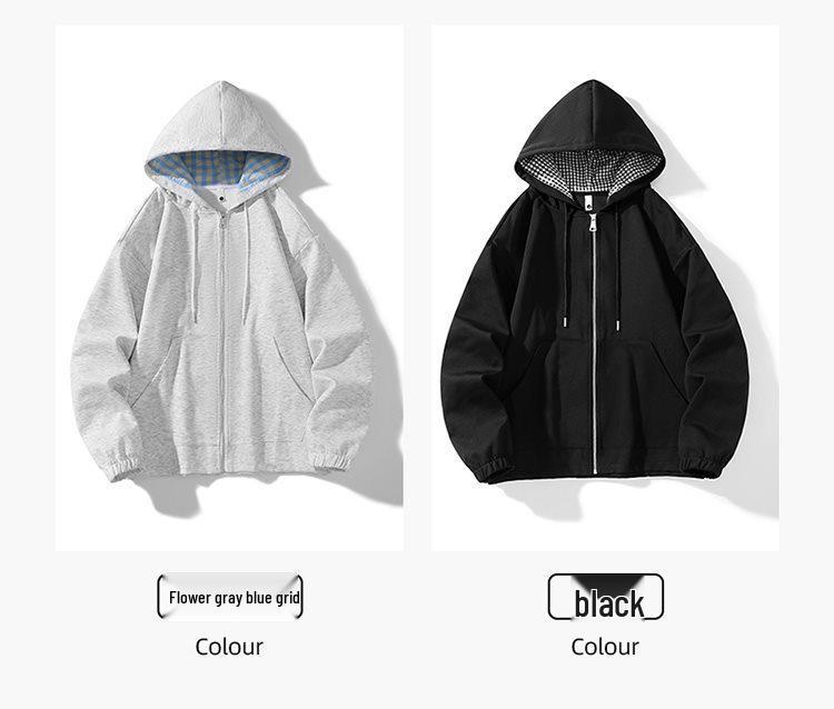 Autumn Winter Unisex Heavyweight Loose Hooded Cardigan - Trendy Solid Color Men's Outerwear