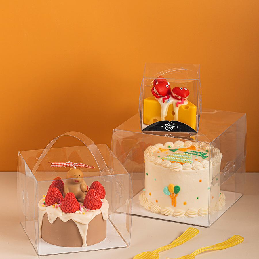 Four-Inch Transparent Cake Box with Handle for 2/3/5/6-Inch Western-Style Pastries