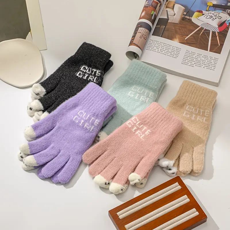 Touchscreen Winter Gloves for Women Cute Cartoon Full Finger Fleece Lined Warm Elastic Outdoor Daily Use Holiday Accessories
