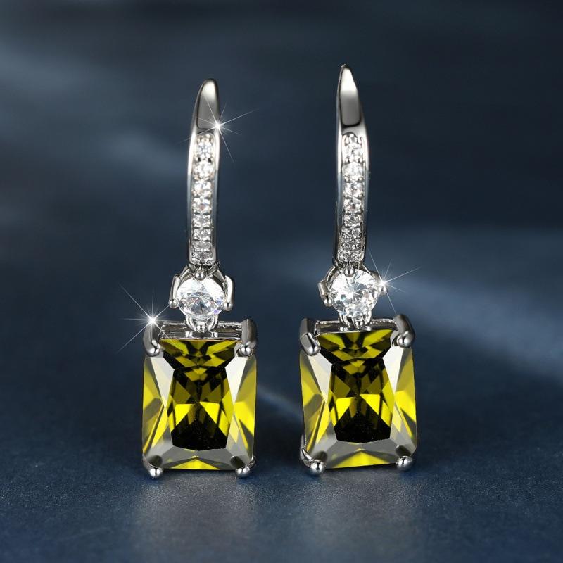 Wish explosive platinum micro-inlaid zircon square diamond quadrilateral stud earrings couple light luxury temperament jewelry
