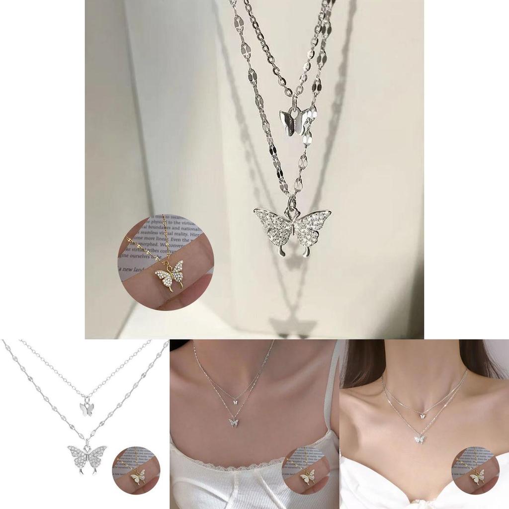 Stylish Adjustable Double Layer Butterfly Pendant Necklace With Hypoallergenic Material