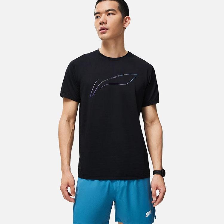 Li-Ning Running Series Logo Print Crew Neck Short Sleeve T-Shirt Men Tops Black ATST073-1
