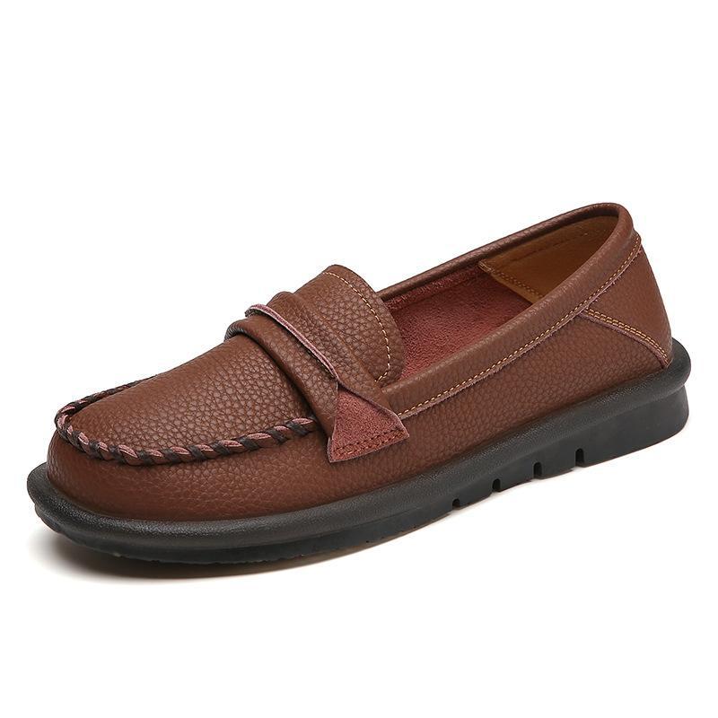 

Spring and Autumn Leather Casual Bow Flat Bottom Comfortable One Pedal Maternity Mom Shoes 41 темно-коричневого кольору