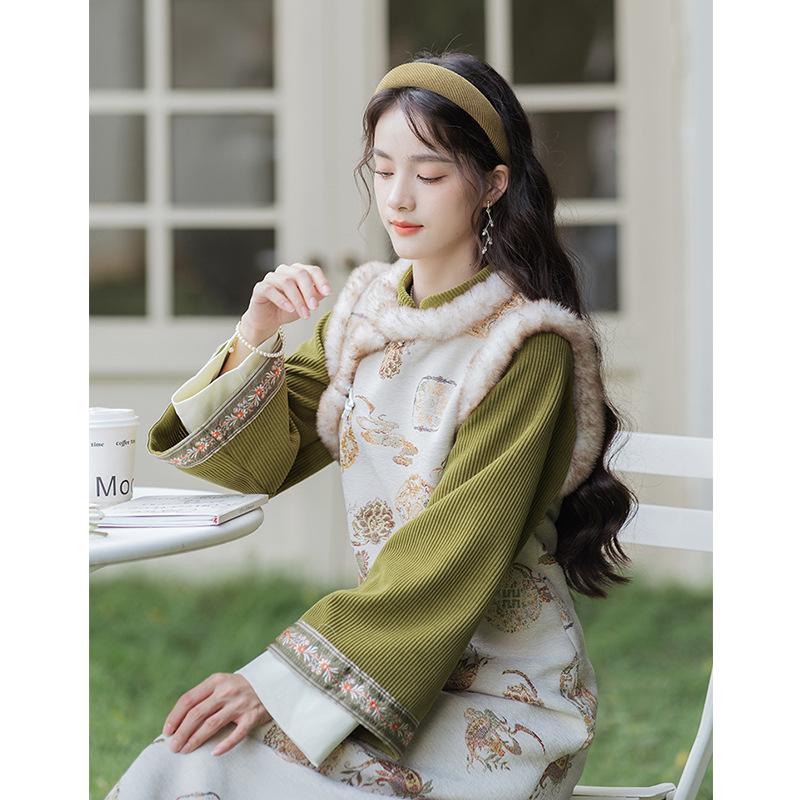 

Autumn Chinese Style Women s Cheongsam Two-Piece Dress Suit - Seasonal Edition M