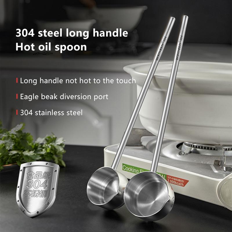 304 Stainless Steel Multifunctional Sauce Spoons with Long Handle Durable Cooking Scoop for Kitchen Baking Seasoning Oil Spoon