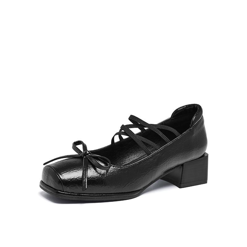 Augustine Mary Jane Women 2025 New Spring and Summer French Soft-soled Light Mouth Single Shoes Commuter Black Small Leather Shoes
