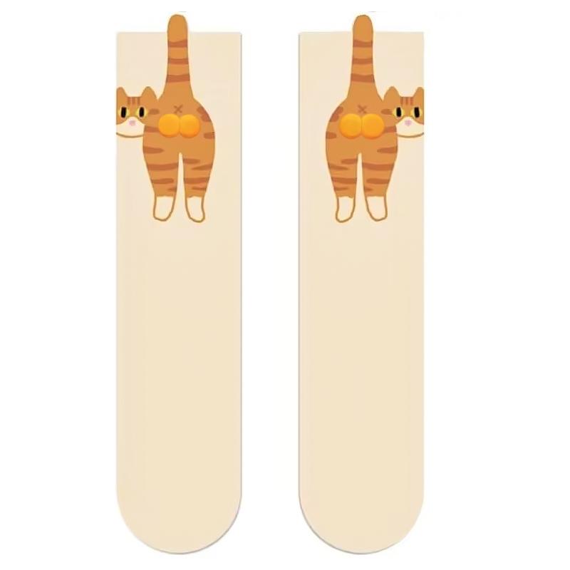 

1 пара белых черных удобных мультяшных милых носков до середины икры Харадзюку абстрактные 3D носки с кошкой и яйцом уникальный подарок для друзей 2 цвета 1Pair белый