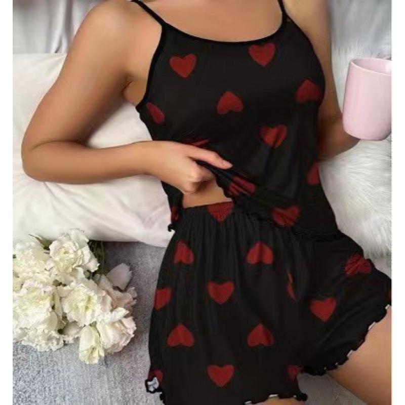 Europäischer & Amerikanischer Leopardendruck Spaghetti-Träger Pyjama-Set für Damen - Leicht & Sexy, Draußen tragbar mit Shorts.