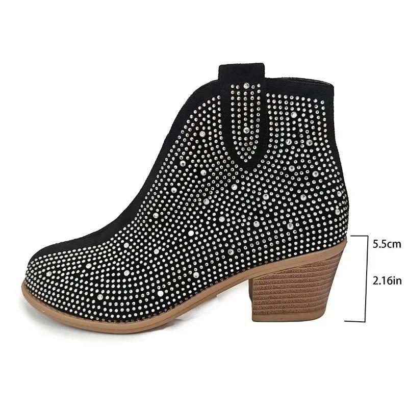 Mode Damen Stiefeletten mit hohem Absatz2025 Hohe Qualität Herbst Reißverschluss Schuhe Damen Dicker Absatz Mode Bling Stiefel Weiblich Botas Mujer