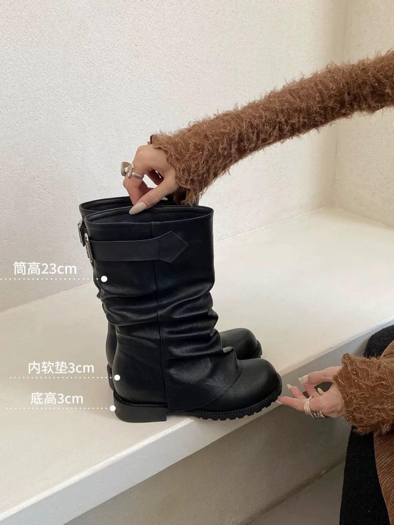 Short Boots Women's 2025 Autumn and Winter New Women's Boots Trousers Boots Thick Heel Boots Martin Boots Belt Buckle Locomotive Boots Knight Boots
