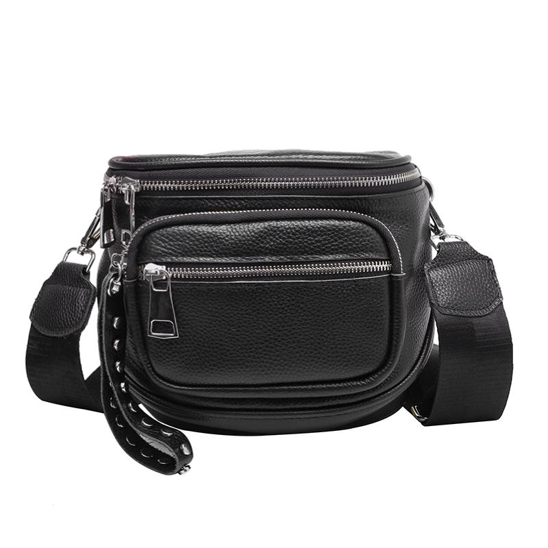 

Luxury Multi-pocket 100% Cowhide Crossbody Bags For Women Black Shoulder Messenger Handbags Small Chest Bag Travel Saddle Bag