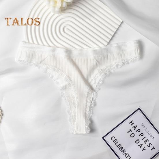 Women's Ribbed Cotton Underwear Lace Trim Low Waist Briefs Soft Stretchy Bikini Panties Seamless Underpants for Daily Wear