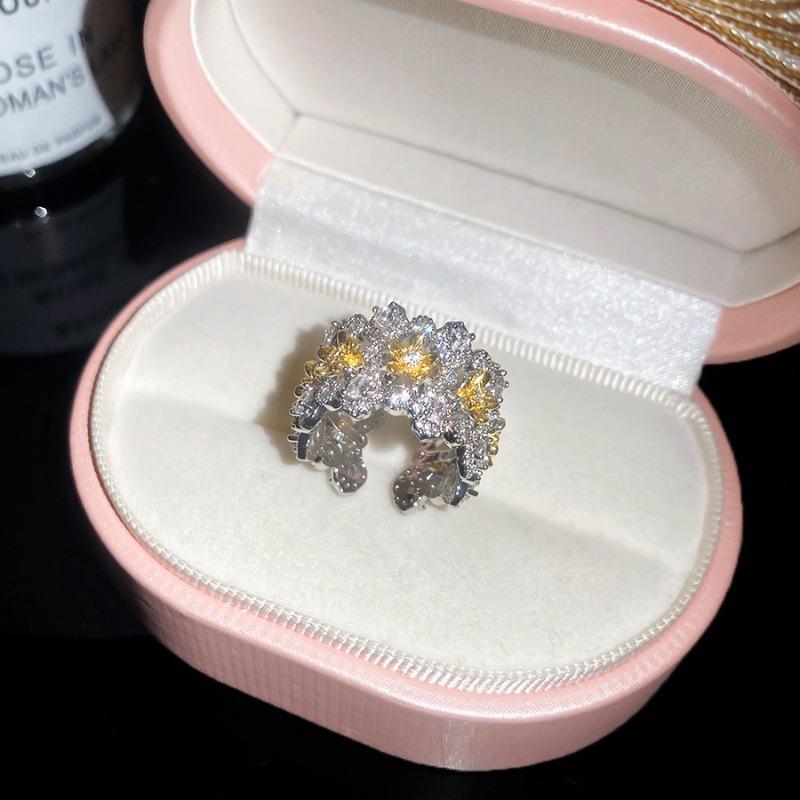 K real gold electroplated zircon flower butterfly bracelet ring set French exquisite light luxury high-end jewelry women