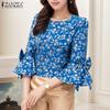 ZANZEA Women Square Neck Casual Loose Floral Print 3/4 Sleeve Blouse